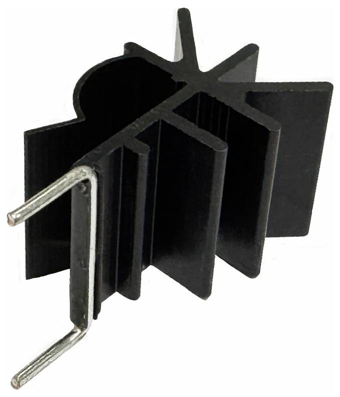 Radiateur de refroidissement en forme d'étoile noire avec ailette de refroidissement et pince de montage en métal sur fond blanc.