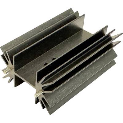 Dissipateur thermique en aluminium à ailettes noires avec clips de montage, présenté sur un fond blanc.