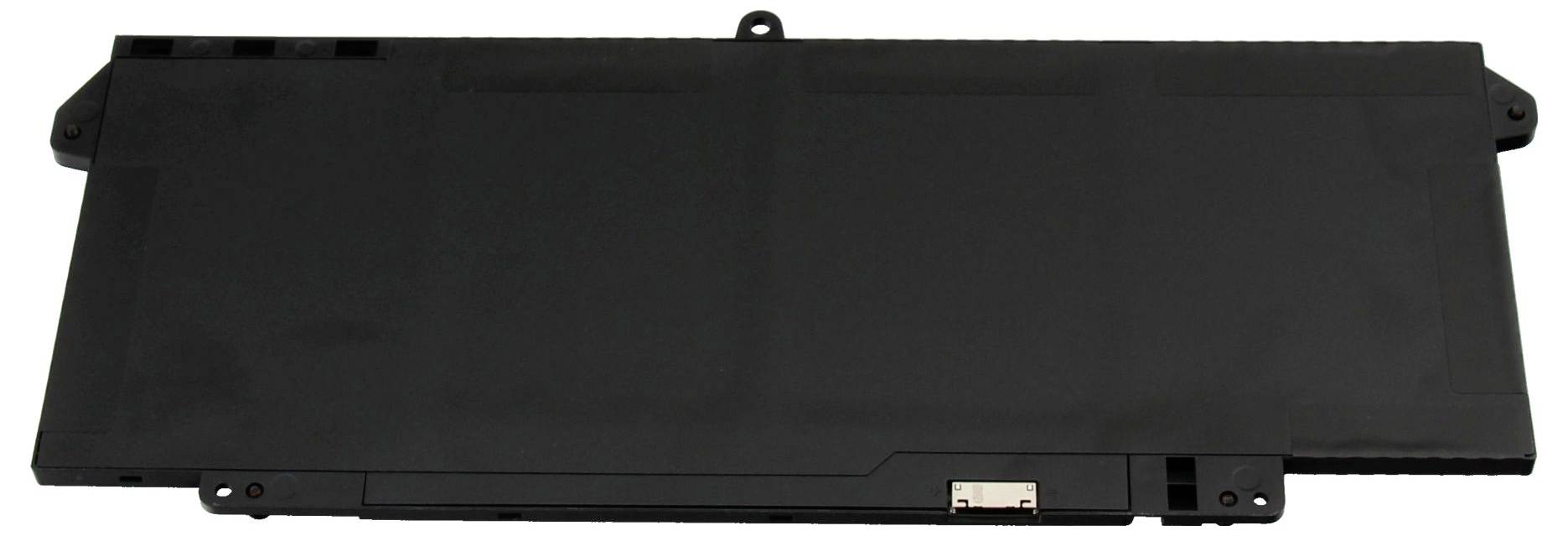 Batterie d'ordinateur portable noire avec connecteur et pattes de montage, affichée isolée sur un fond blanc.