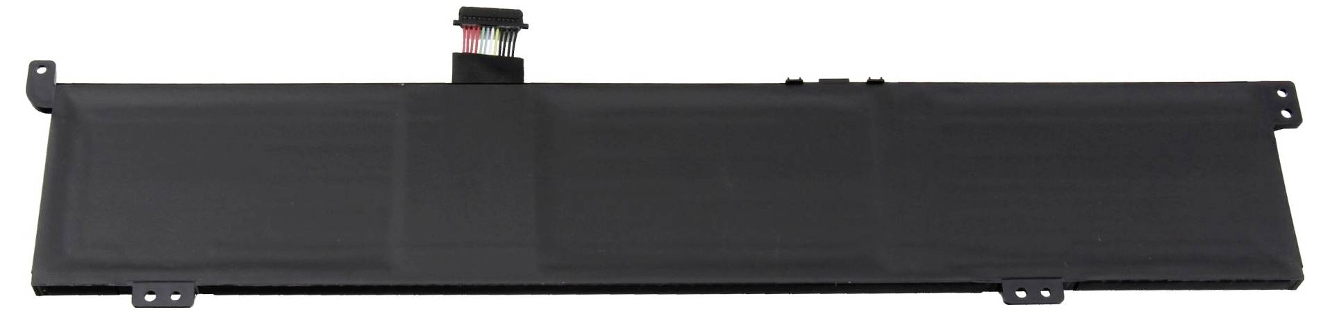 Radiateur automobile rectangulaire noir ou pack de refroidissement de batterie avec des languettes de montage et un connecteur supérieur, montré sur un fond blanc.