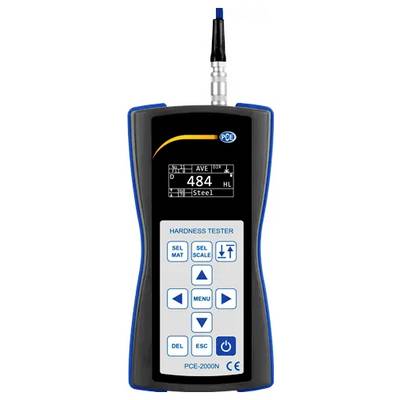 Testeur de dureté portable PCE-2000N avec affichage numérique affichant « 484 » et « Acier », plus boutons de contrôle à l'avant.