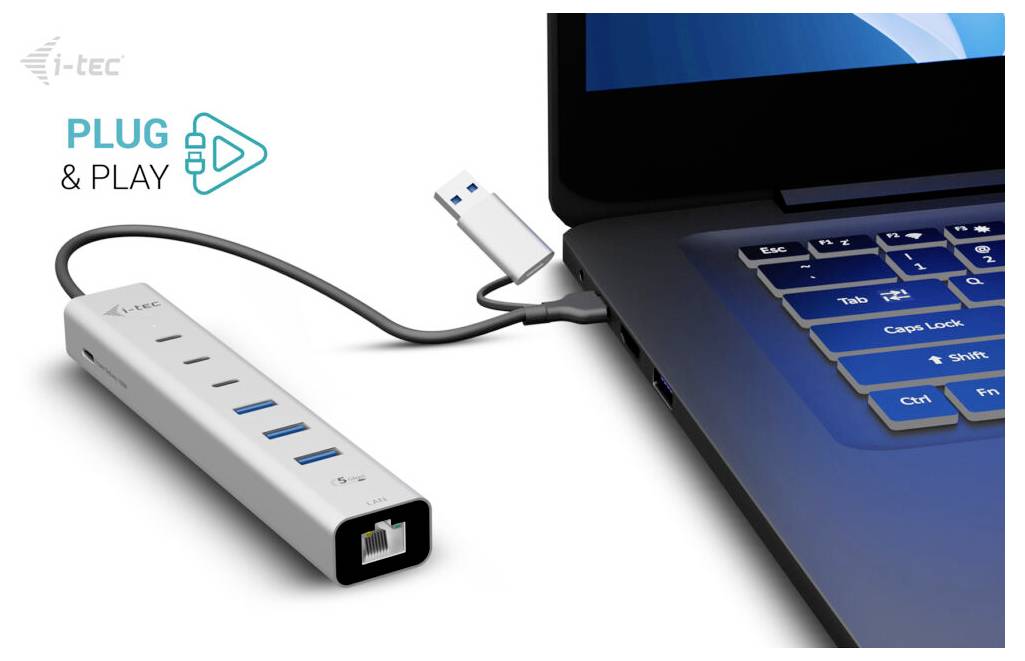 i-tec CAHUBMETAL6LANPD Hub USB argent USB-C/USB-A Metal HUB 6 port+GLAN-9