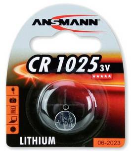 Pile bouton lithium Ansmann CR1025 3V en emballage de détail, étiquetée « CR 1025 » et « LITHIUM ».