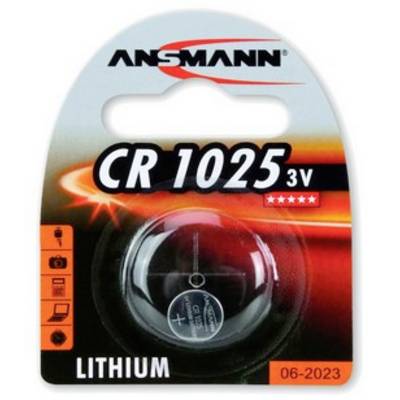 Pile bouton lithium Ansmann CR1025 3V en emballage de détail, étiquetée « CR 1025 » et « LITHIUM ».