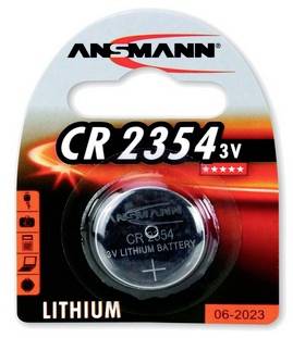 Paquet d'une pile bouton lithium Ansmann CR2354 3V, présentée dans un emballage blister de vente au détail avec date d'expiration 06-2023.