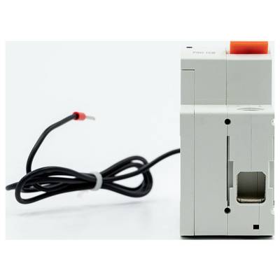 Appareil électrique gris avec un voyant lumineux orange sur le dessus, présenté à côté d'un câble noir enroulé avec une sonde à embout rouge sur un fond blanc.