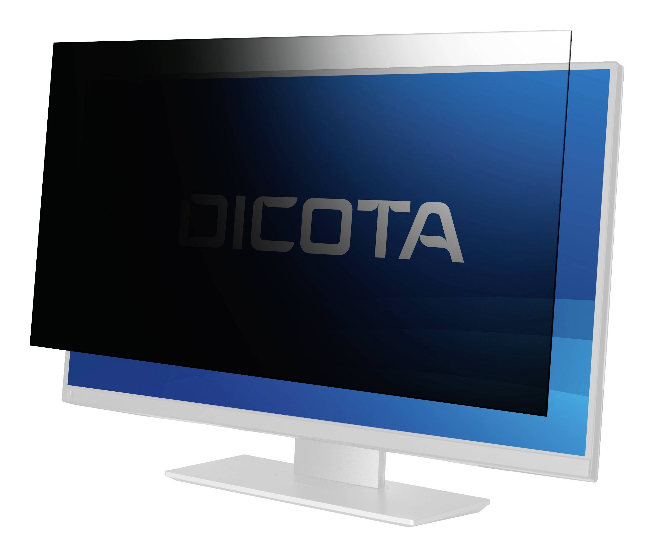 Moniteur écran plat affichant le mot « DICOTA » sur un écran sombre avec un socle bleu et blanc, présenté dans une vue de style produit.