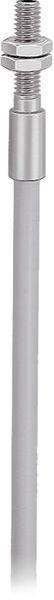 Boulon fileté en acier inoxydable ou sonde capteur avec écrou hexagonal et corps cylindrique, présenté verticalement sur fond blanc.