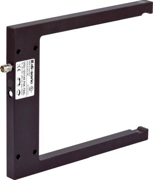 Cadre de capteur optique rectangulaire foncé avec une petite étiquette latérale et un connecteur, présenté isolé sur un fond blanc.