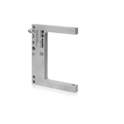 Support de capteur industriel en forme de C métallisé avec trous de montage et un petit connecteur latéral, présenté isolé sur un fond blanc.