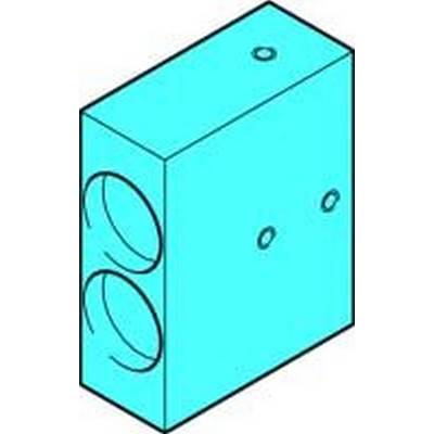 Illustration d'un bloc rectangulaire 3D turquoise avec deux grandes ouvertures circulaires sur une extrémité et des trous plus petits sur le dessus et le côté.