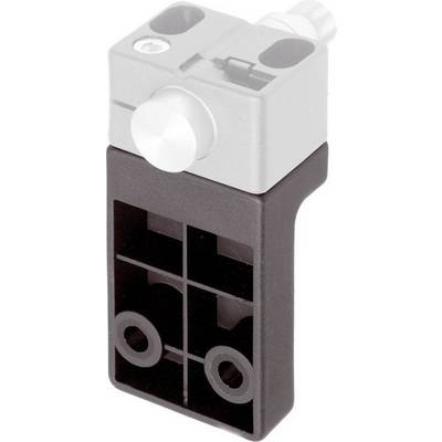 Gros plan d'un petit connecteur mécanique en plastique gris et noir ou module capteur avec un bouton d'ajustement blanc sur le dessus.