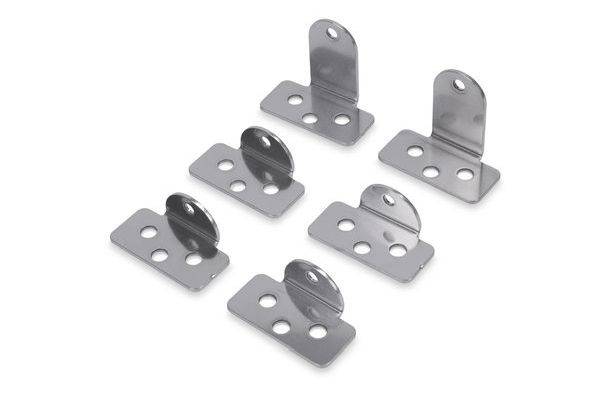 Assortiment de supports de montage en forme de L en métal avec trous de vis, présentés sur fond blanc.