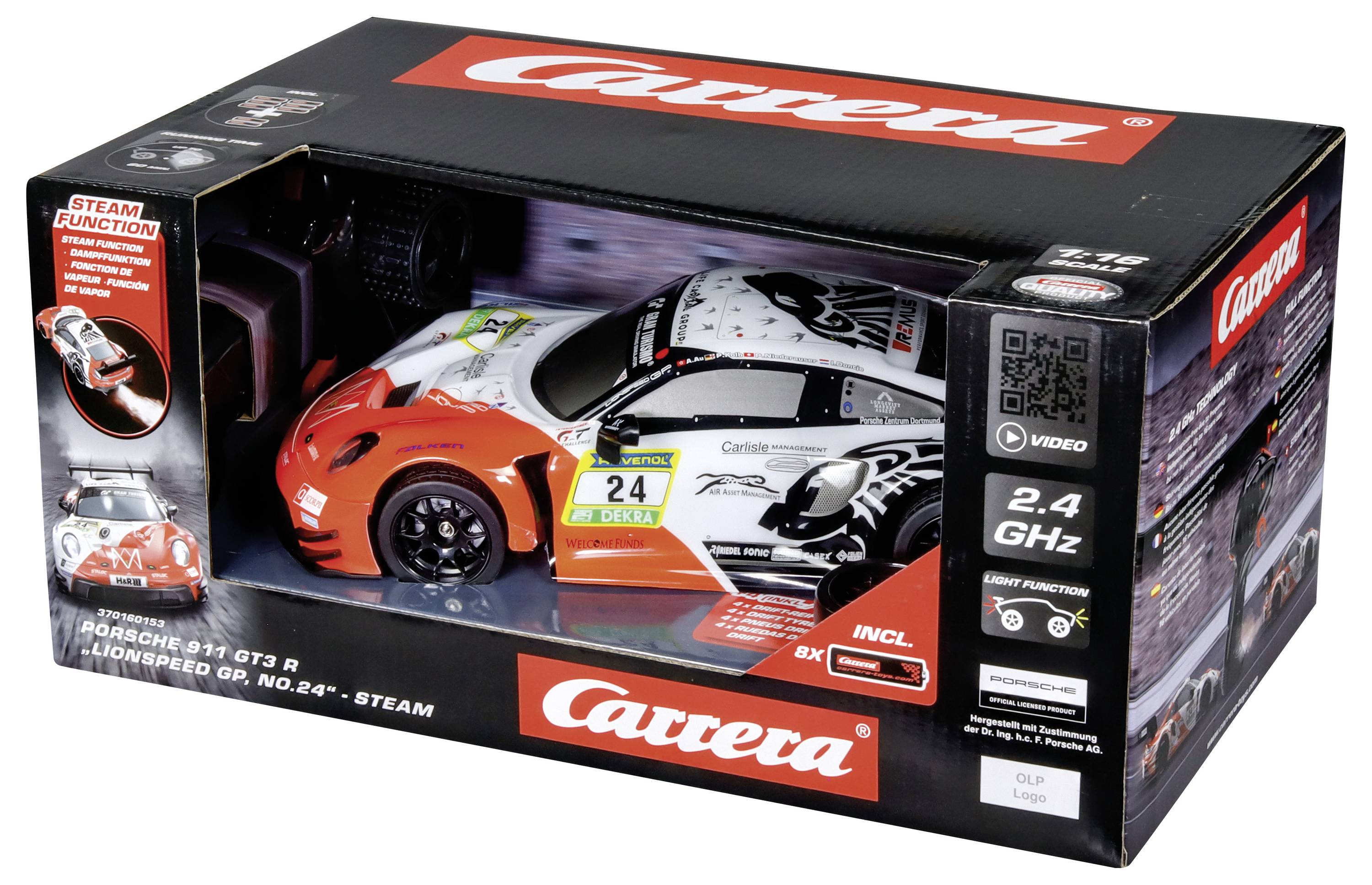 Voiture télécommandée Carrera RC Porsche 911 GT3 R LionSpeed GP No.24 en boîte, 2,4 GHz