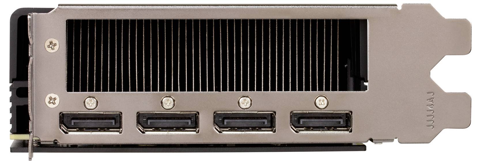 Fente de carte graphique avec quatre ports de sortie de style DisplayPort et une grande ouverture de refroidissement.