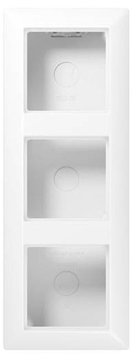 Un panneau blanc rectangulaire encastré avec trois compartiments carrés empilés verticalement, chacun avec un contour circulaire centré.