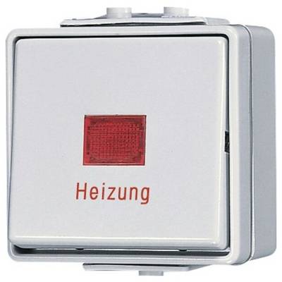 Interrupteur mural blanc étiqueté « Heizung » avec un voyant lumineux rouge, probablement pour la commande du chauffage.