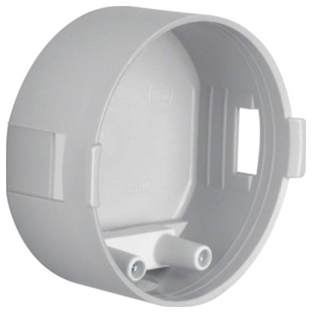 Boîtier électrique en plastique gris avec ouvertures pour prises de courant et bornes de câblage sur la façade.