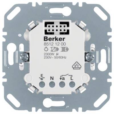 Mécanisme de commutateur électrique Berker avec plaque de montage métallique et bornes étiquetées, marqué 230V~ 50/60Hz et 2300W.
