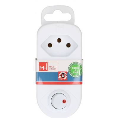Flacon de désodorisant blanc enfichable étiqueté « MAX HAURI » avec un sceau vert « BE-FRESH GREEN & FAIR » et un cadran d'alimentation