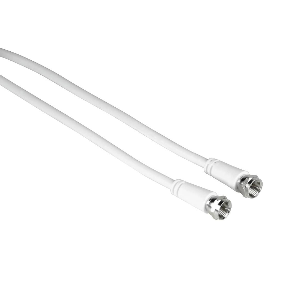 Deux connecteurs de câble coaxial blancs coaxiaux avec des extrémités filetées en métal sur un fond uni.