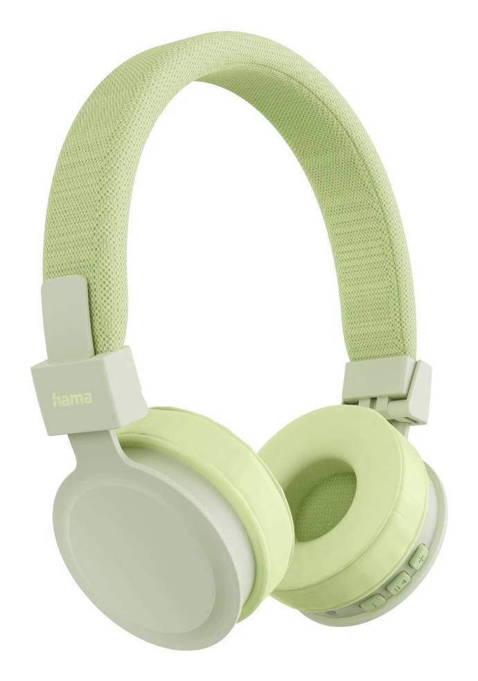 Casque audio supra-auriculaire vert clair avec bandeau rembourré et écoutilles rembourrées, présenté isolé sur un fond blanc.