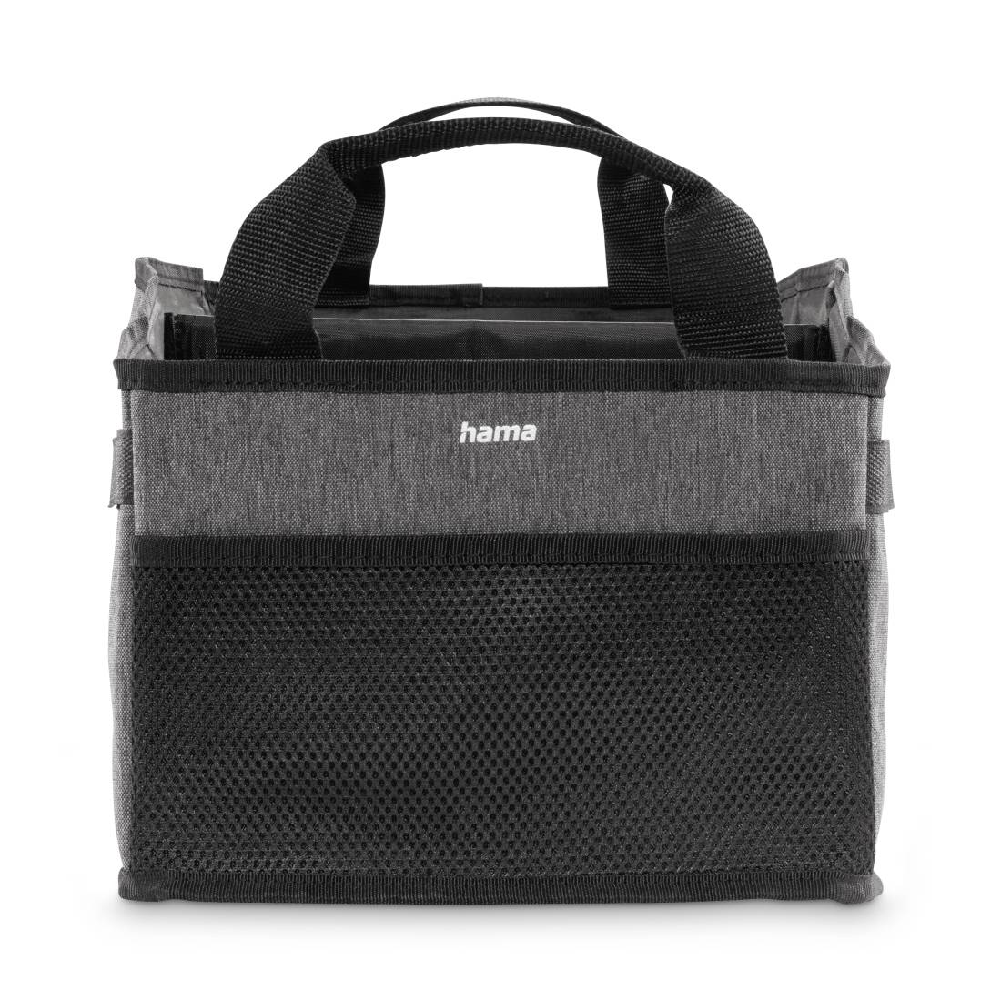 Sac fourre-tout isolé Hama noir et gris avec poignées, montré en vue de face sur un fond blanc.