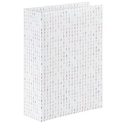 Grand sac cadeau blanc avec un motif subtil de rayures verticales pointillées multicolores.