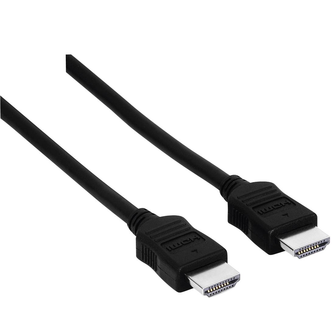 Deux câbles HDMI noirs avec des connecteurs mâles sur un fond blanc.