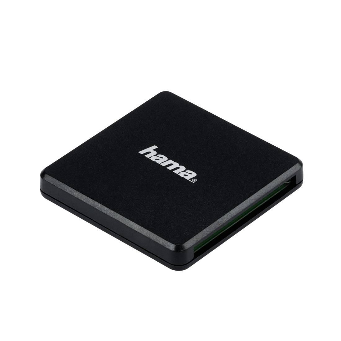 Boîtier de disque dur externe Black Hama ou boîtier SSD présenté sur un fond blanc.