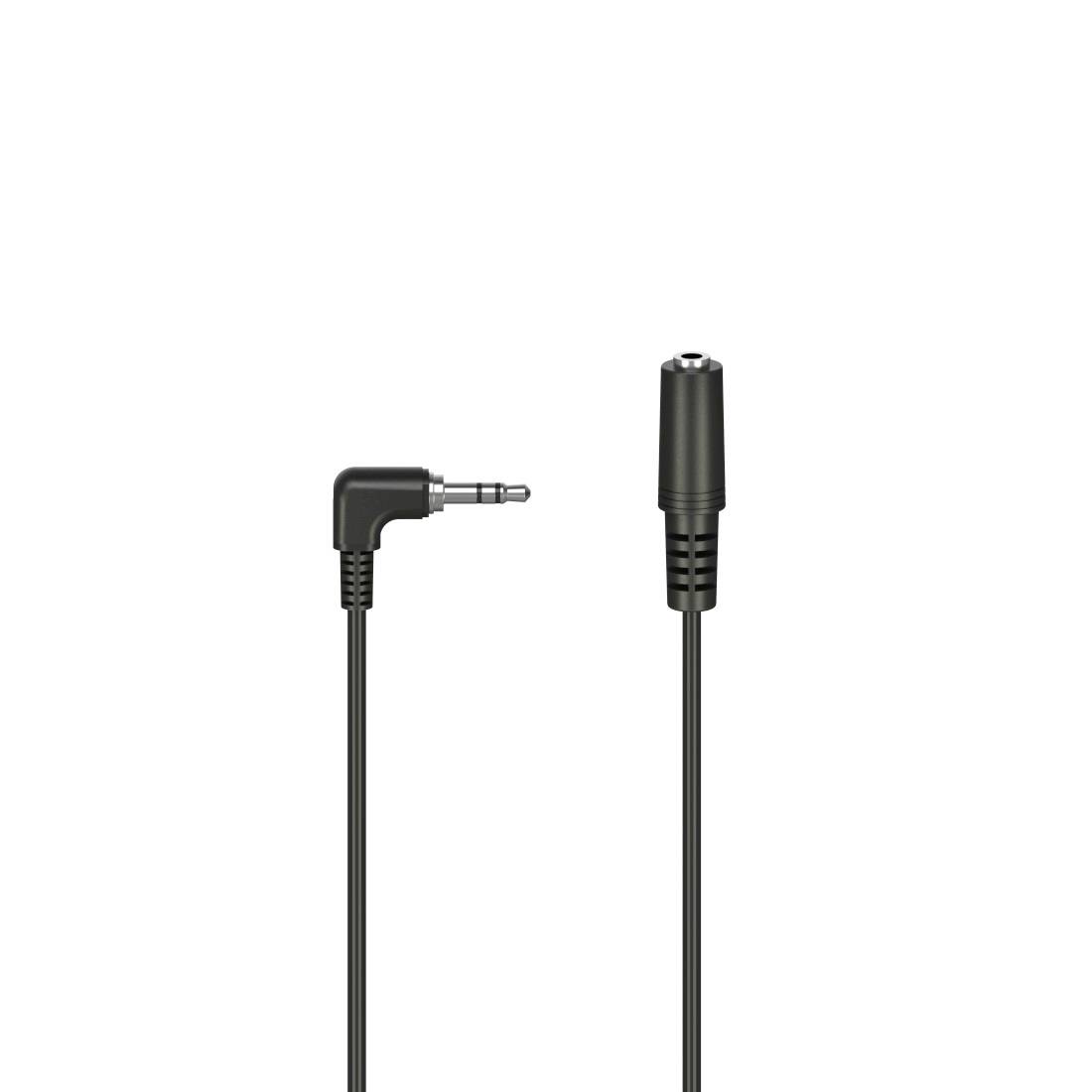 Adaptateur de câble audio 3,5 mm avec connecteur mâle coudé et prise femelle sur un fond blanc