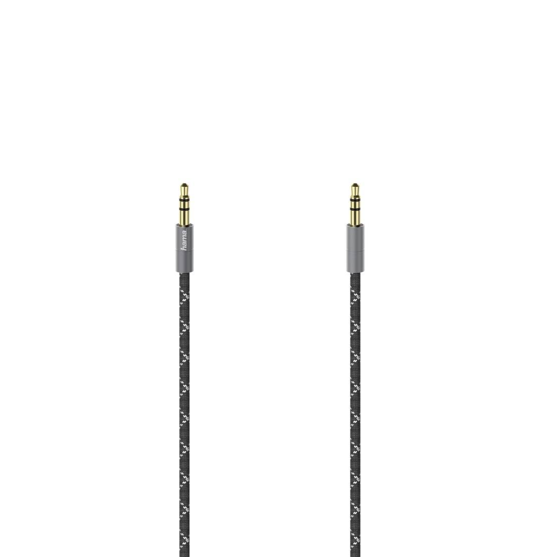 Deux câbles audio noirs avec des fiches mâles 3,5 mm plaquées or, présentés verticalement sur un fond blanc.