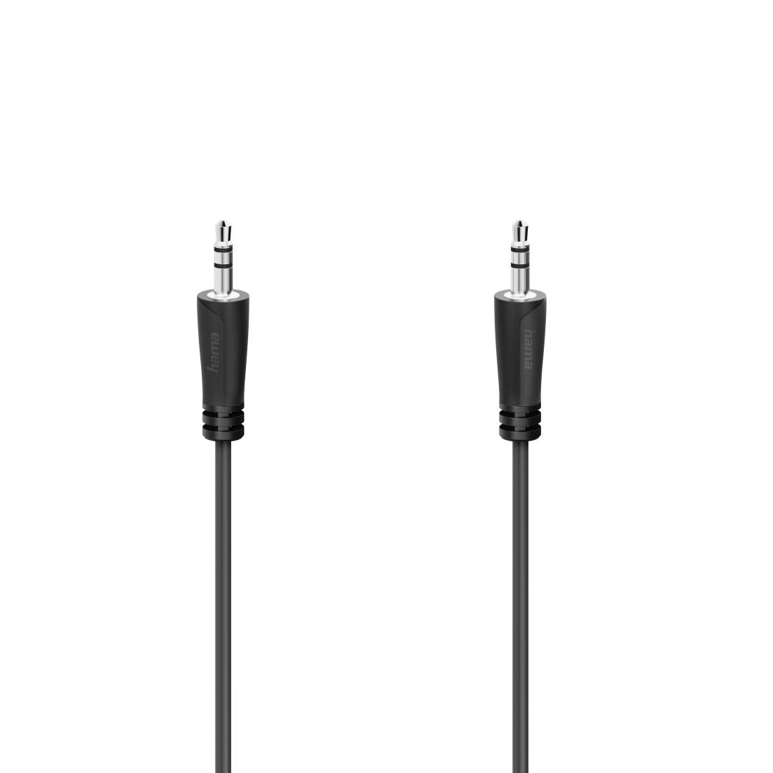 Deux câbles audio noirs de 3,5 mm avec des connecteurs mâles présentés côte à côte sur un fond blanc.