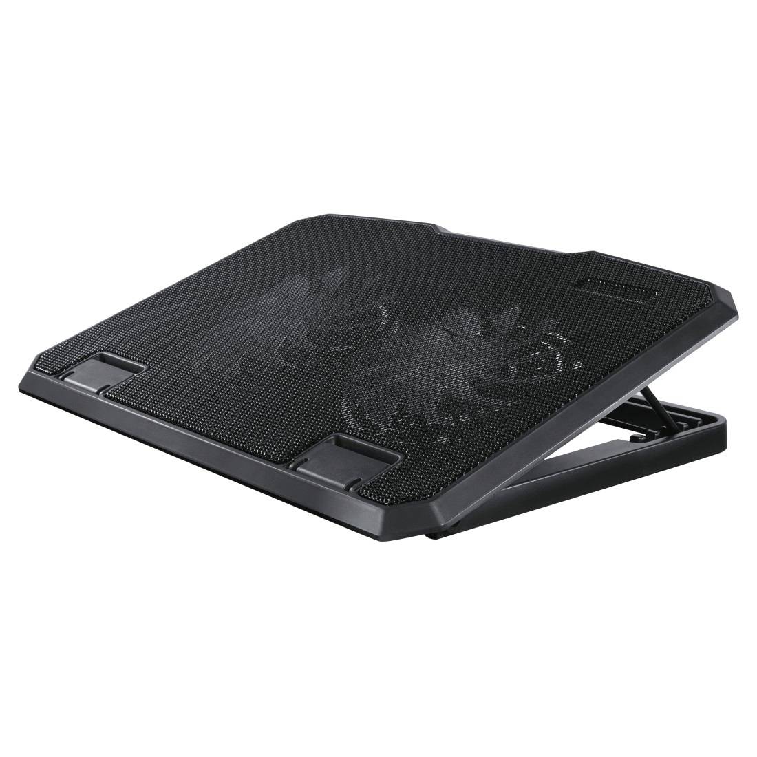 Support refroidisseur pour ordinateur portable noir ajustable avec deux ventilateurs et pieds de support repliables