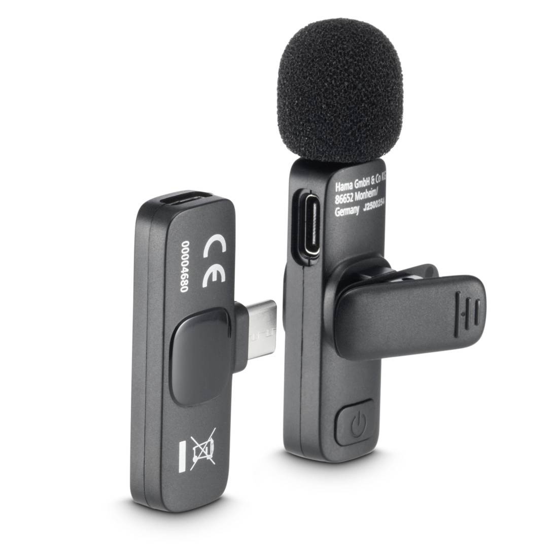 Ensemble de microphone sans fil à revers avec émetteur et dongle récepteur USB sur fond blanc