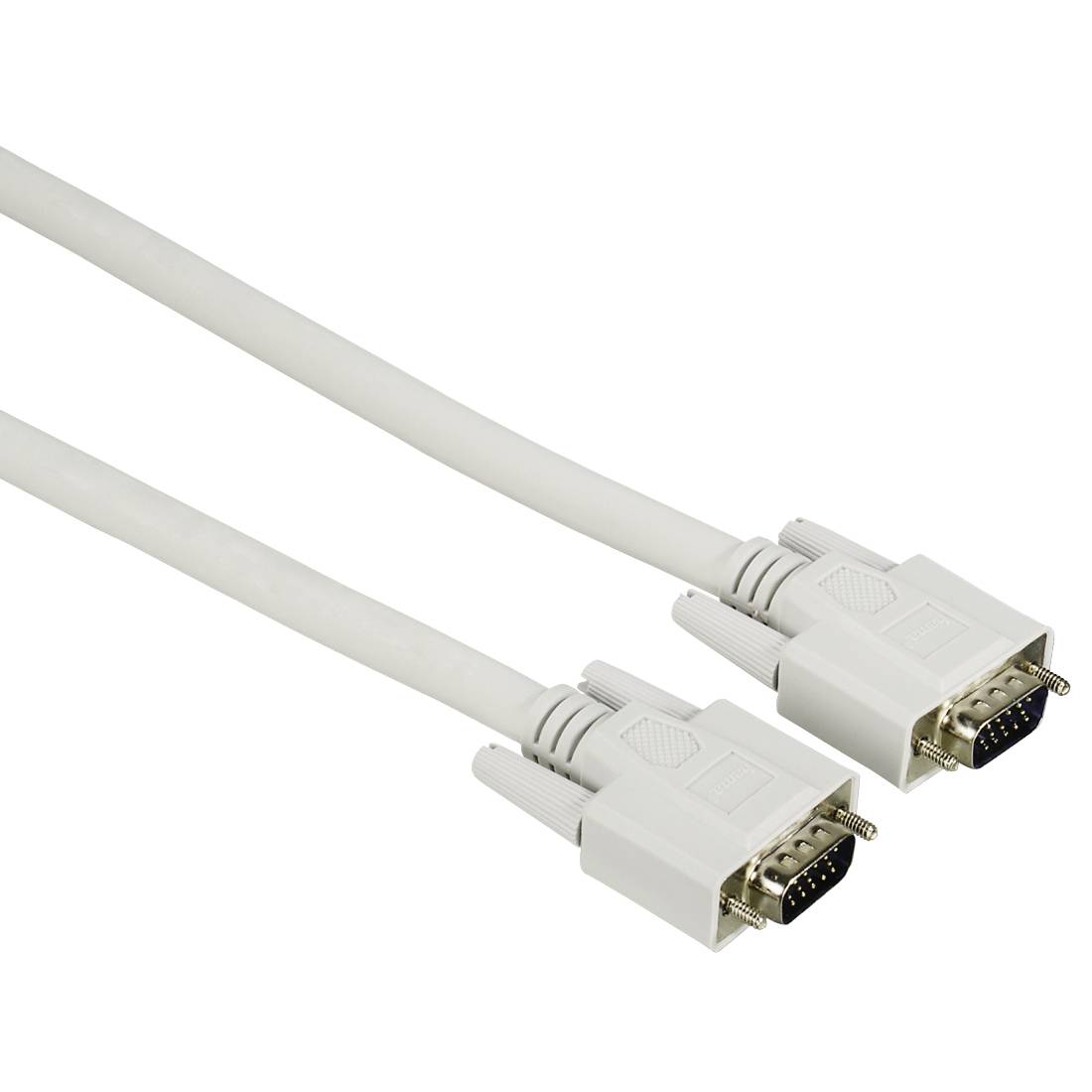 Deux câbles de moniteur VGA blancs avec connecteurs à 15 broches sur un fond blanc uni.