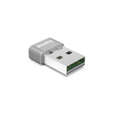 Gros plan d'un petit adaptateur USB sans fil avec un capuchon gris cannelé et un connecteur argenté sur un fond blanc.