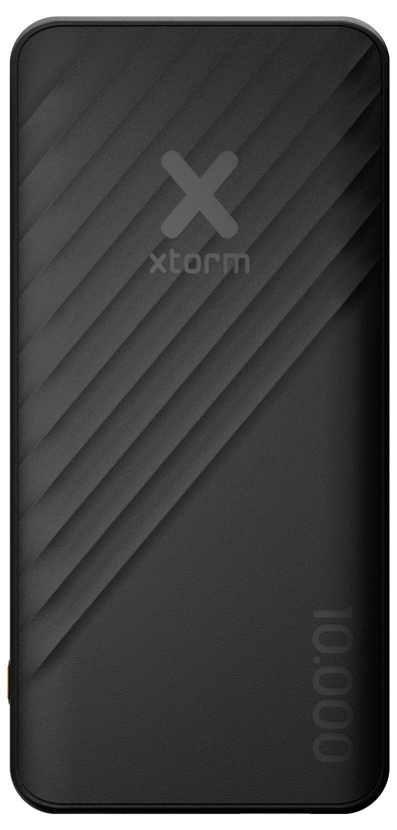 Banque d'énergie portable Black Xtorm avec un design de rayures diagonales et « 10.000 » imprimé en bas à droite.
