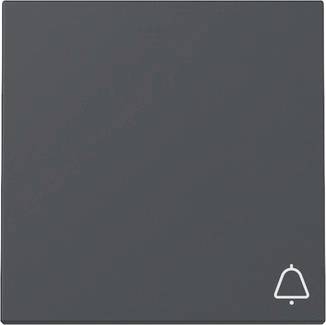 Bouton carré gris foncé avec une icône de cloche blanche dans le coin inférieur droit, indiquant les notifications.