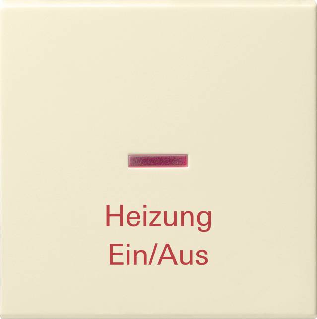 Interrupteur mural étiqueté « Heizung Ein/Aus » avec un voyant lumineux rouge, pour allumer ou éteindre le chauffage.