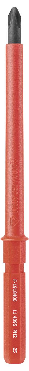 Sonde de test électrique rouge avec embout isolé noir et manche rouge, étiquetée avec un petit texte blanc et des chiffres.