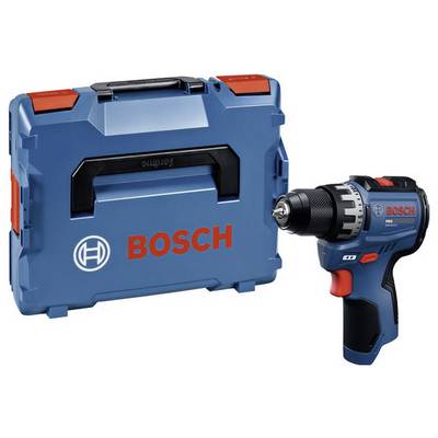 Mallette rigide Blue Bosch et perceuse-visseuse sans fil sur fond blanc.