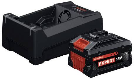 Boîtier Bosch noir et batterie 18V EXPERT avec accents rouges, présentés sur un fond blanc.