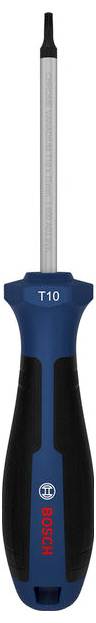 Tournevis Bosch T10 Torx avec manche bleu et noir et tige métallique longue.