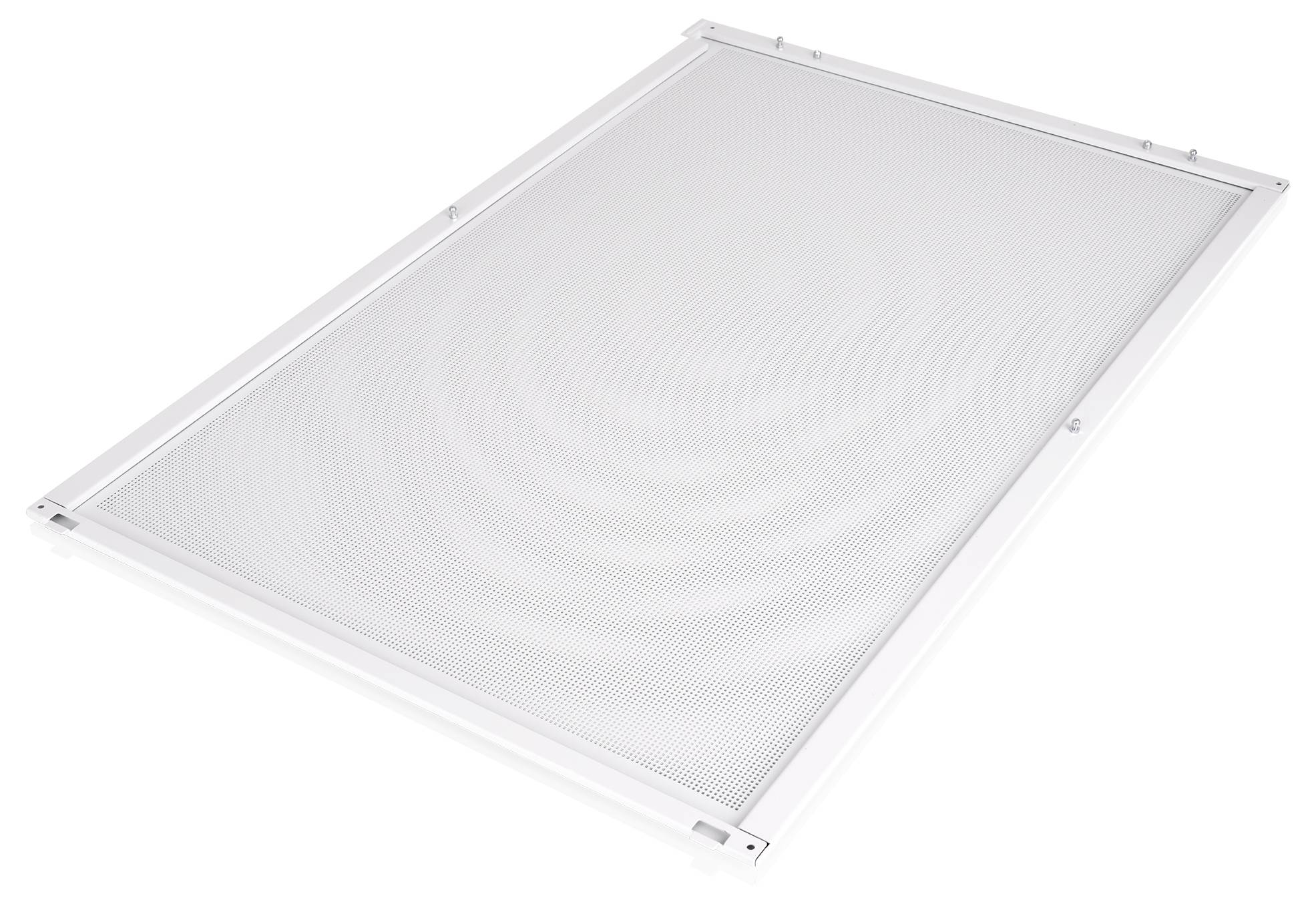 Panneau de filtre en maille blanche rectangulaire avec cadre métallique, présenté isolé sur fond blanc.