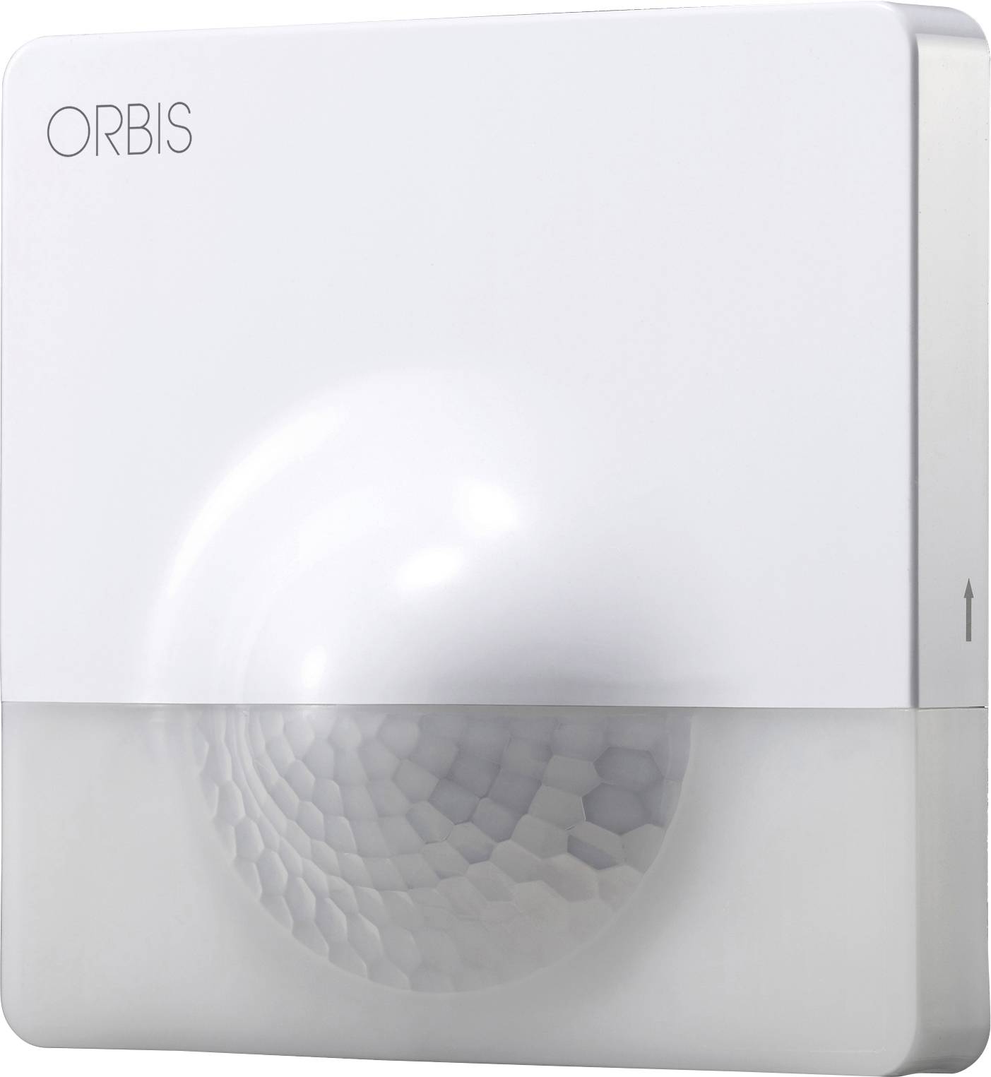 Appareil mural blanc ORBIS avec une lentille de capteur translucide inférieure, probablement un détecteur de mouvement ou de présence.