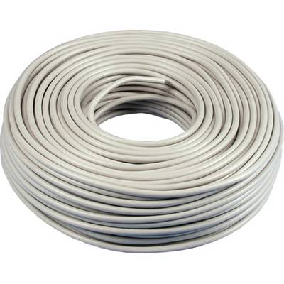 Bobine de câble gris clair enroulé ou tuyau sur fond blanc.
