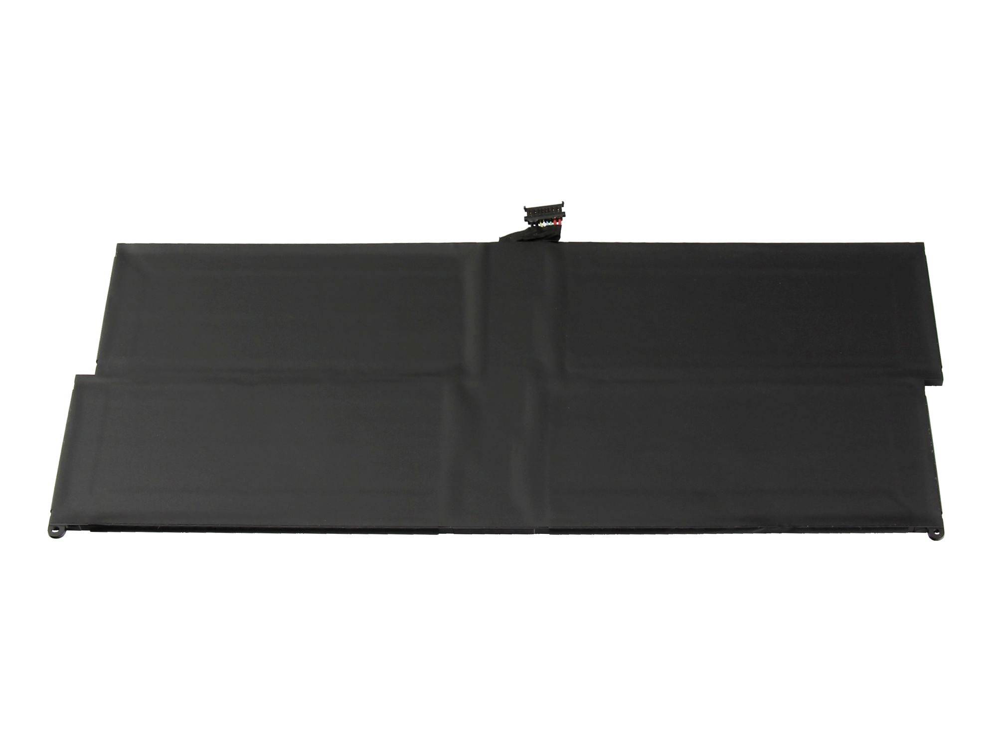 Panneau solaire noir pliable posé à plat sur un fond blanc, avec un petit connecteur au centre en haut.