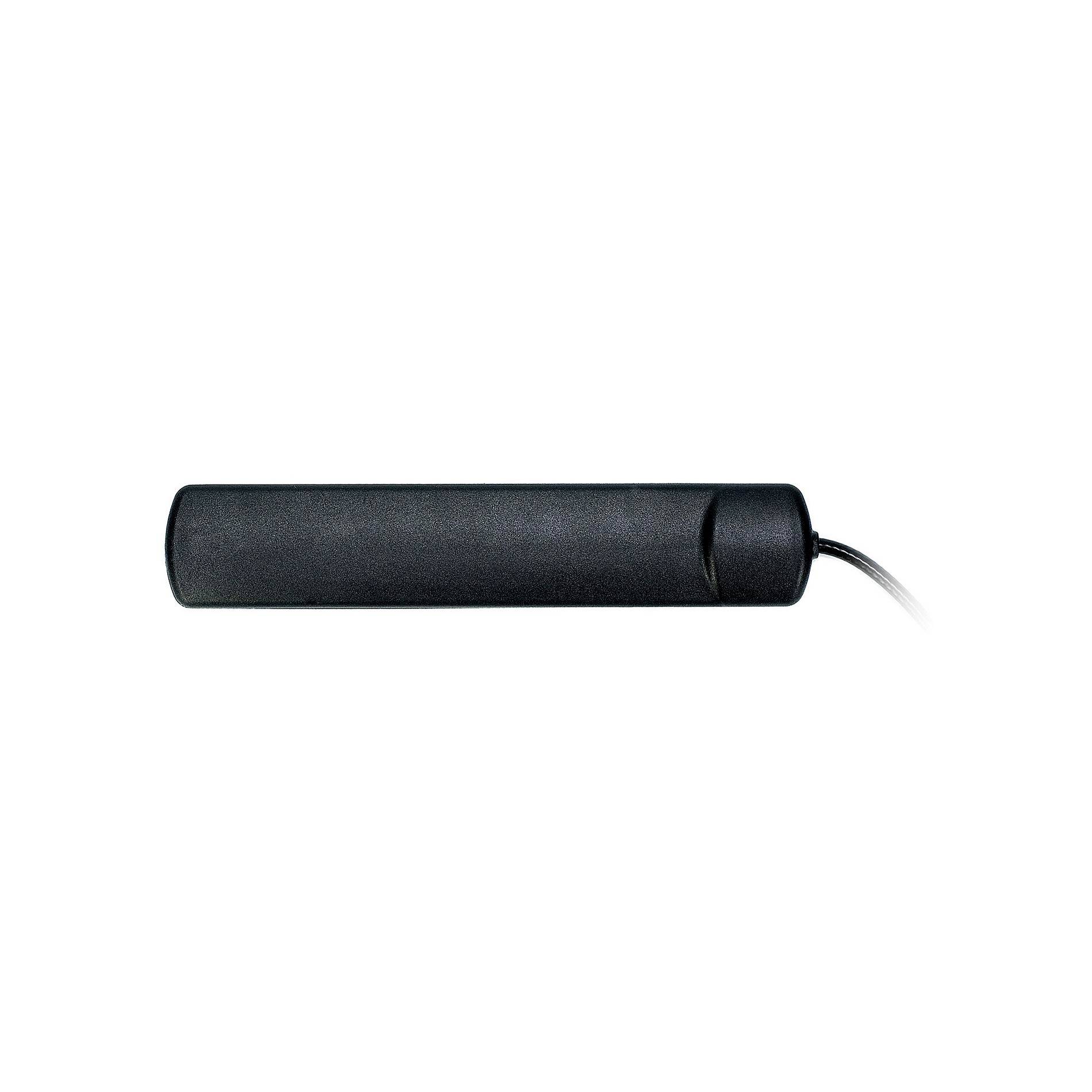 Appareil électronique cylindrique noir filaire ou capteur avec câble, isolé sur fond blanc.