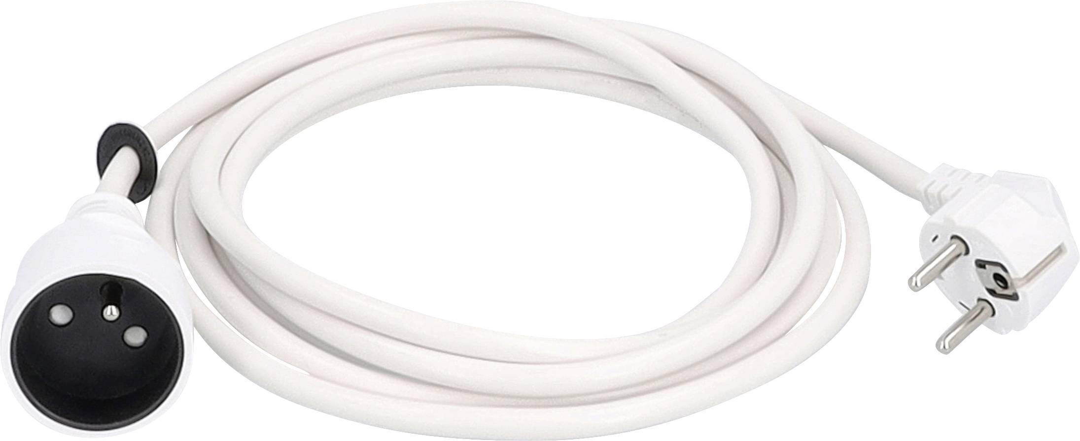 Cordon d'alimentation blanc avec une fiche à trois broches d'un côté et une prise simple de l'autre côté